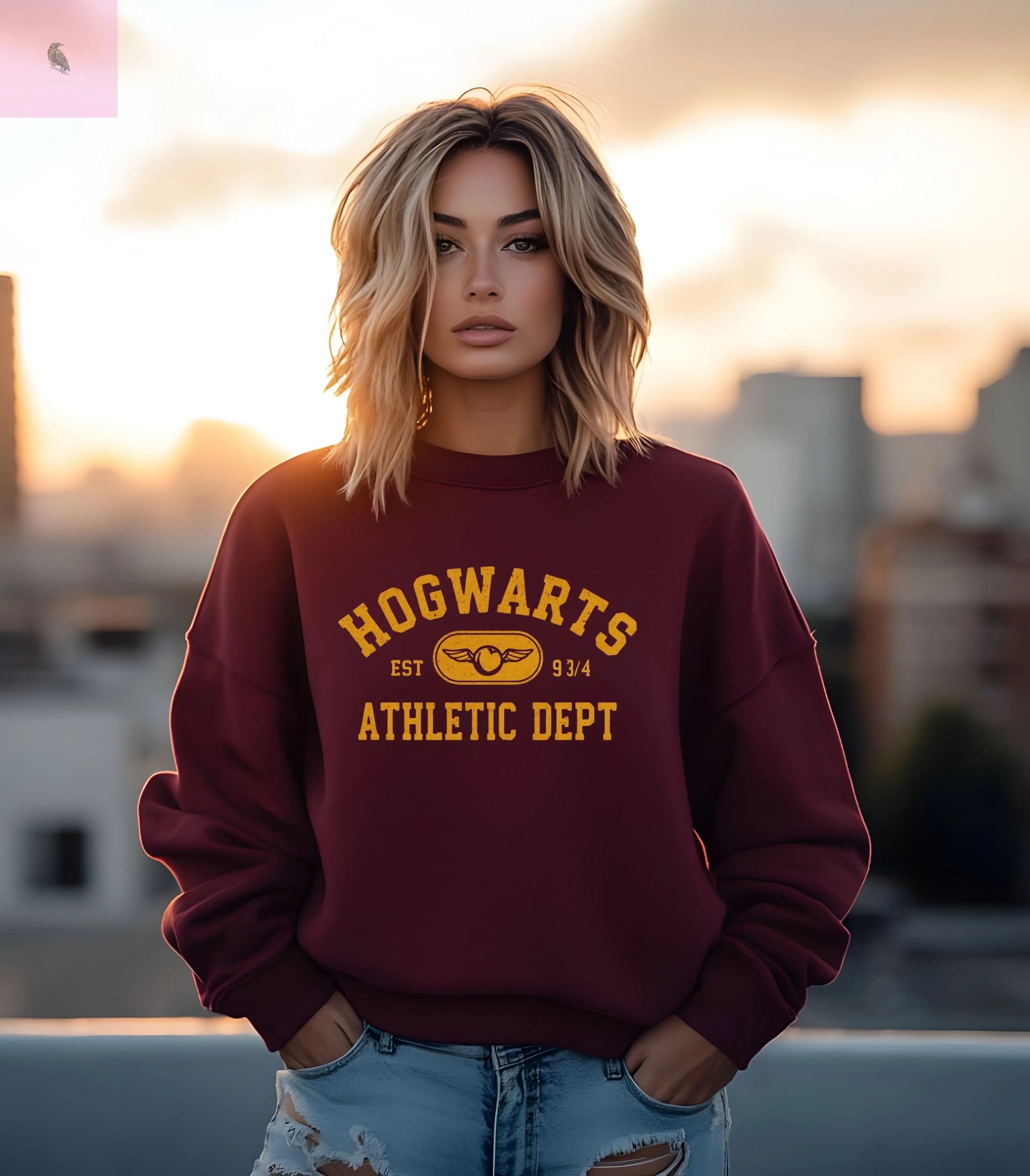 Hogwarts Harry Potter Maroon Sweatshirt - Unisex Crewneck sweatshirt for Fans, Gifts, Warmth - Gilden Quality athletic the flirty crow