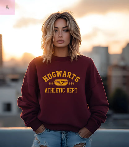 Hogwarts Harry Potter Maroon Sweatshirt - Unisex Crewneck sweatshirt for Fans, Gifts, Warmth - Gilden Quality athletic the flirty crow