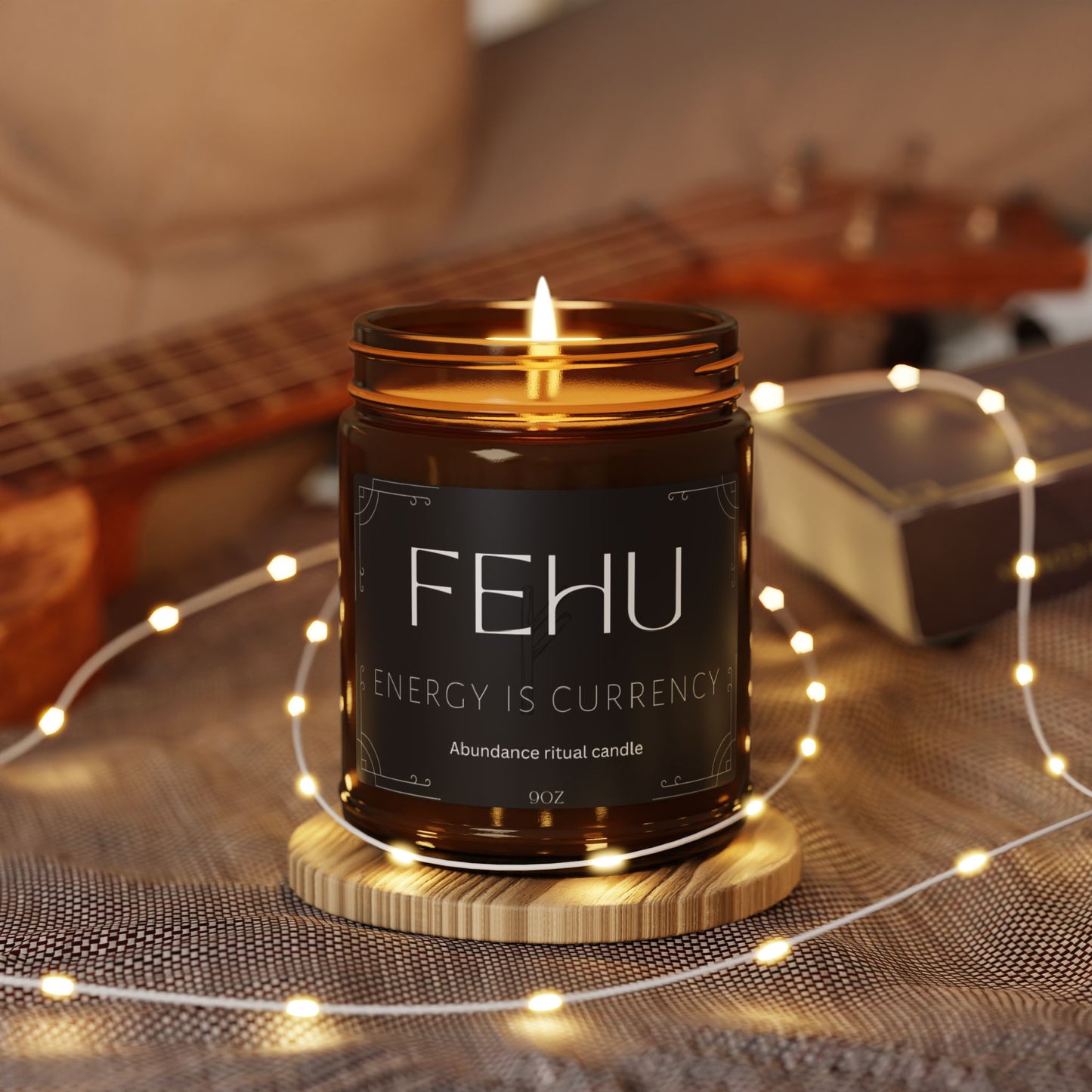 Fehu Candle, Energy is currency,Abundance Ritual Candle, Minimalist candle, Spiritual wealth Candle, Manifestation gift