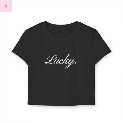 Cropped Baby Tee - Lucky Black Cotton Women's Shirt the flirty crow