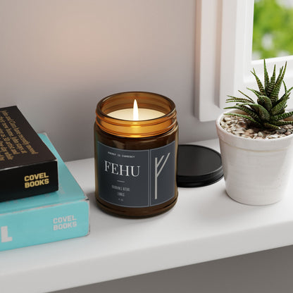 Fehu Candle, Energy is Currency, abundance ritual candle, Minimalist ,Spiritual  wealth candle Manifestation Gift