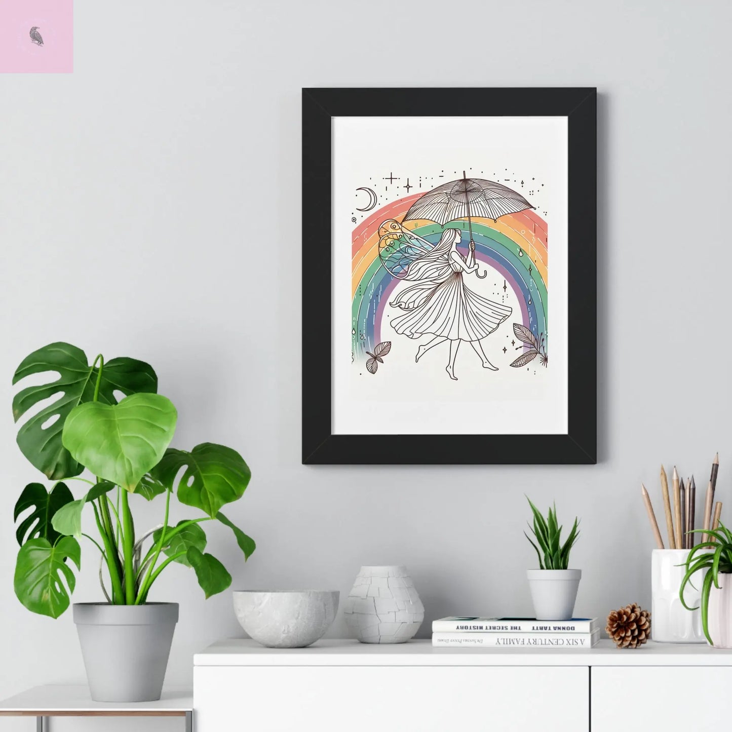 Framed  fairy whimsical Wall Art - The flirty crow