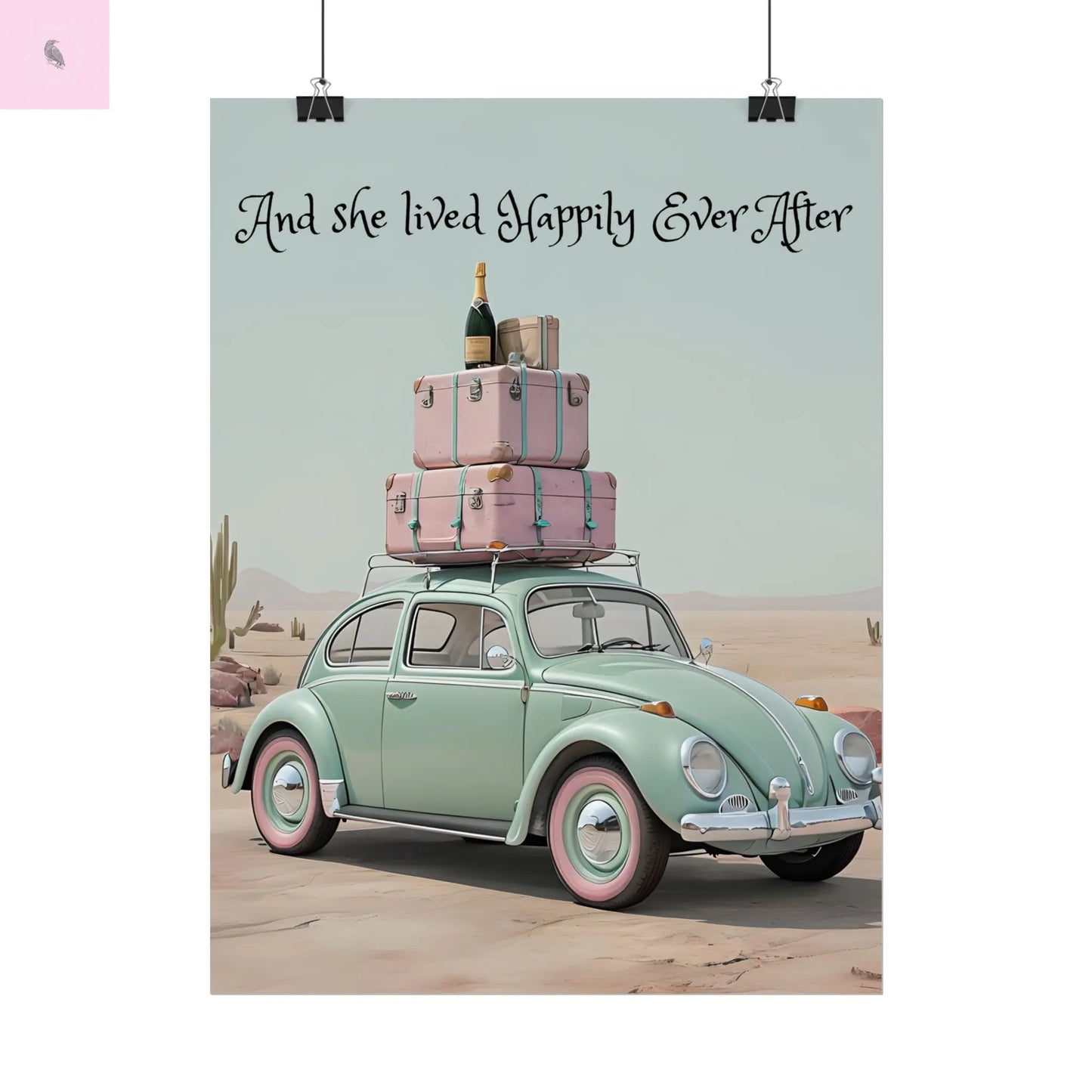Happily Ever After Vintage Car Poster, Traveler wall print,  Travel Wall Art, Wanderlust poster , Boho Home Accents, Gift for Travelers Printify