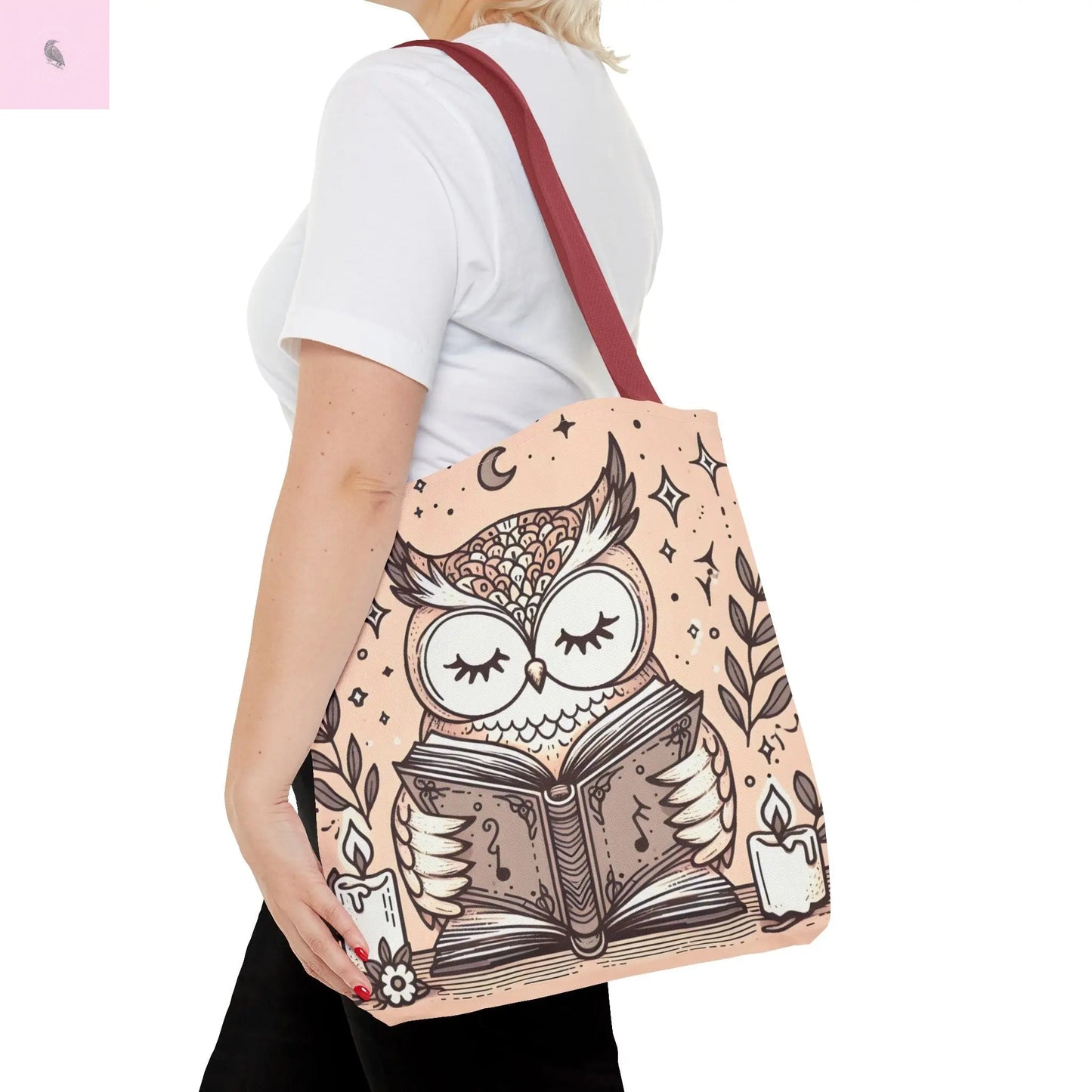 Reading lover  Owl Tote Bag, Cute Animal Tote, Book Lover Gift, AOP Shopping Bag, Owl Art Bag, Eco-Friendly Carryall, gift for reader The flirty crow