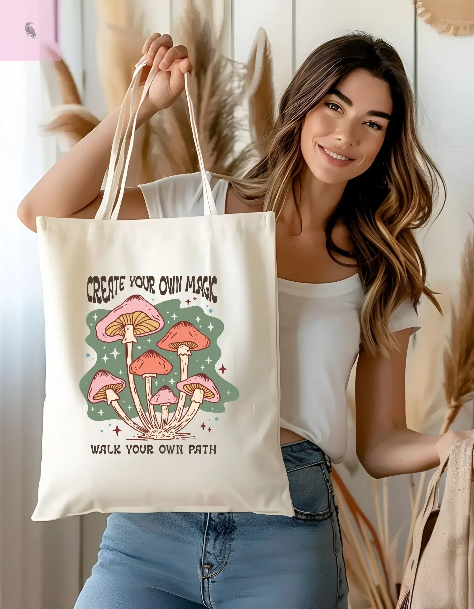 Hippy retro beach Cotton Canvas Tote Bag the flirty crow