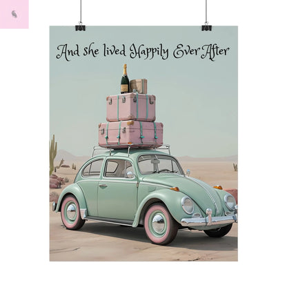 Happily Ever After Vintage Car Poster, Traveler wall print,  Travel Wall Art, Wanderlust poster , Boho Home Accents, Gift for Travelers Printify