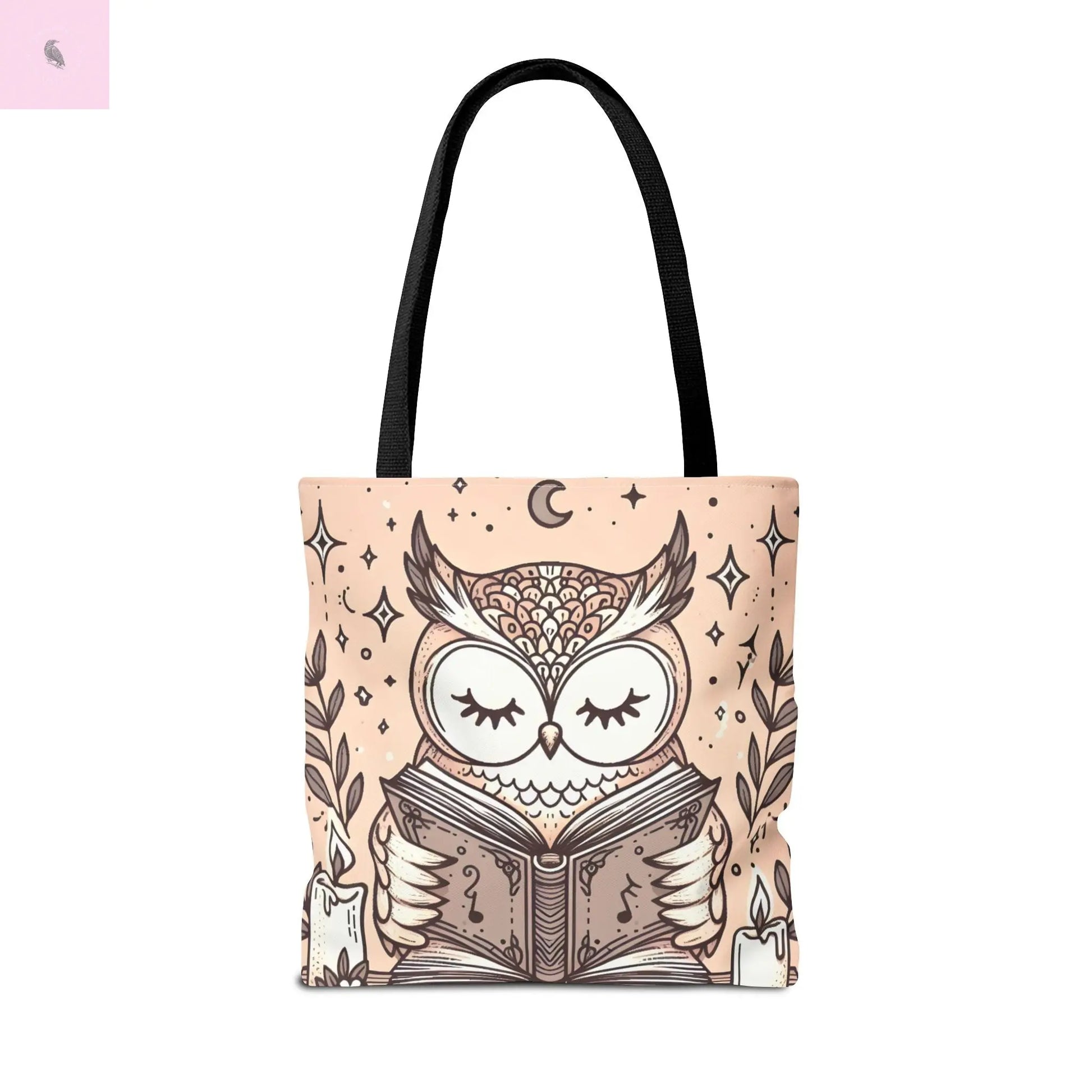 Reading lover  Owl Tote Bag, Cute Animal Tote, Book Lover Gift, AOP Shopping Bag, Owl Art Bag, Eco-Friendly Carryall, gift for reader The flirty crow