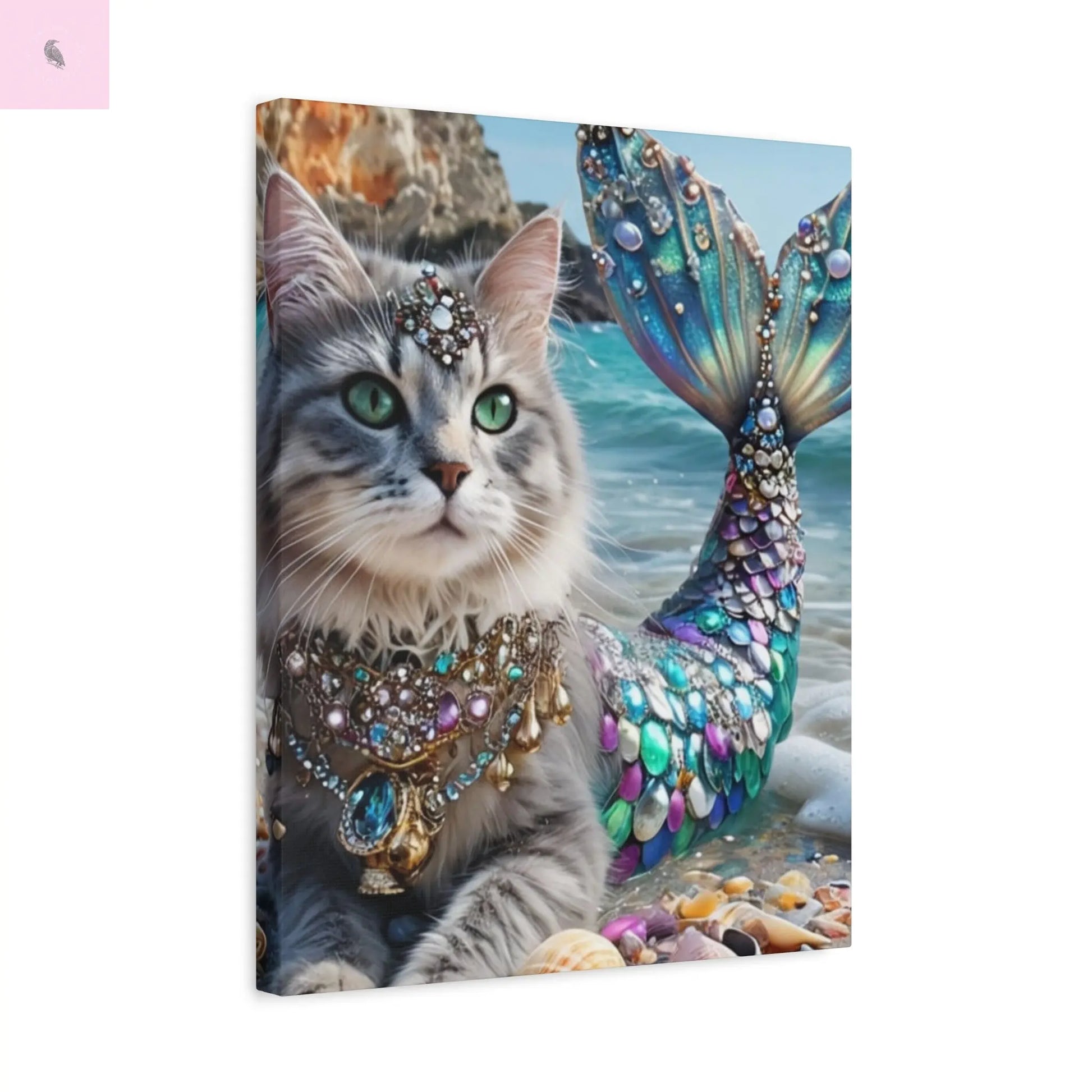 Mermaid Cat Canvas Art, Whimsical Cat Home Decor, Pet Lover Gift, Fantasy Wall Art, Ocean Room Decoration, Animal Lover Gift Cat lovers decor The flirty crow