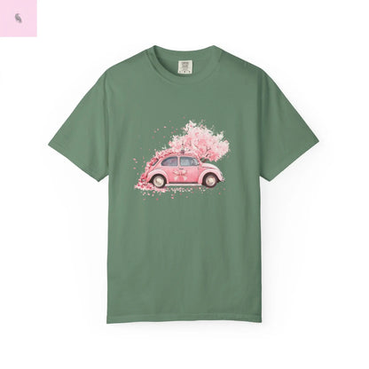 Vintage Car Floral T-Shirt, Unisex Tee, Casual Wear, Gift for Her, Spring Fashion, Boho Style, coquette design Printify