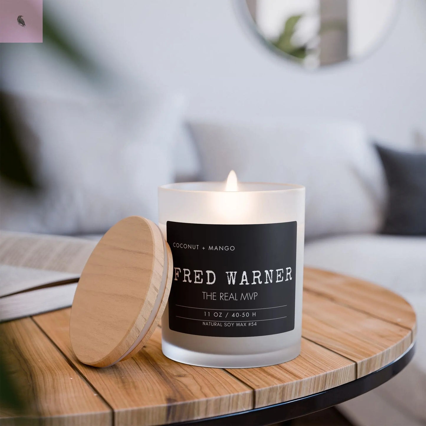 Candle - Fred Warner 49er Fan 11oz Frosted Glass Candle the flirty crow