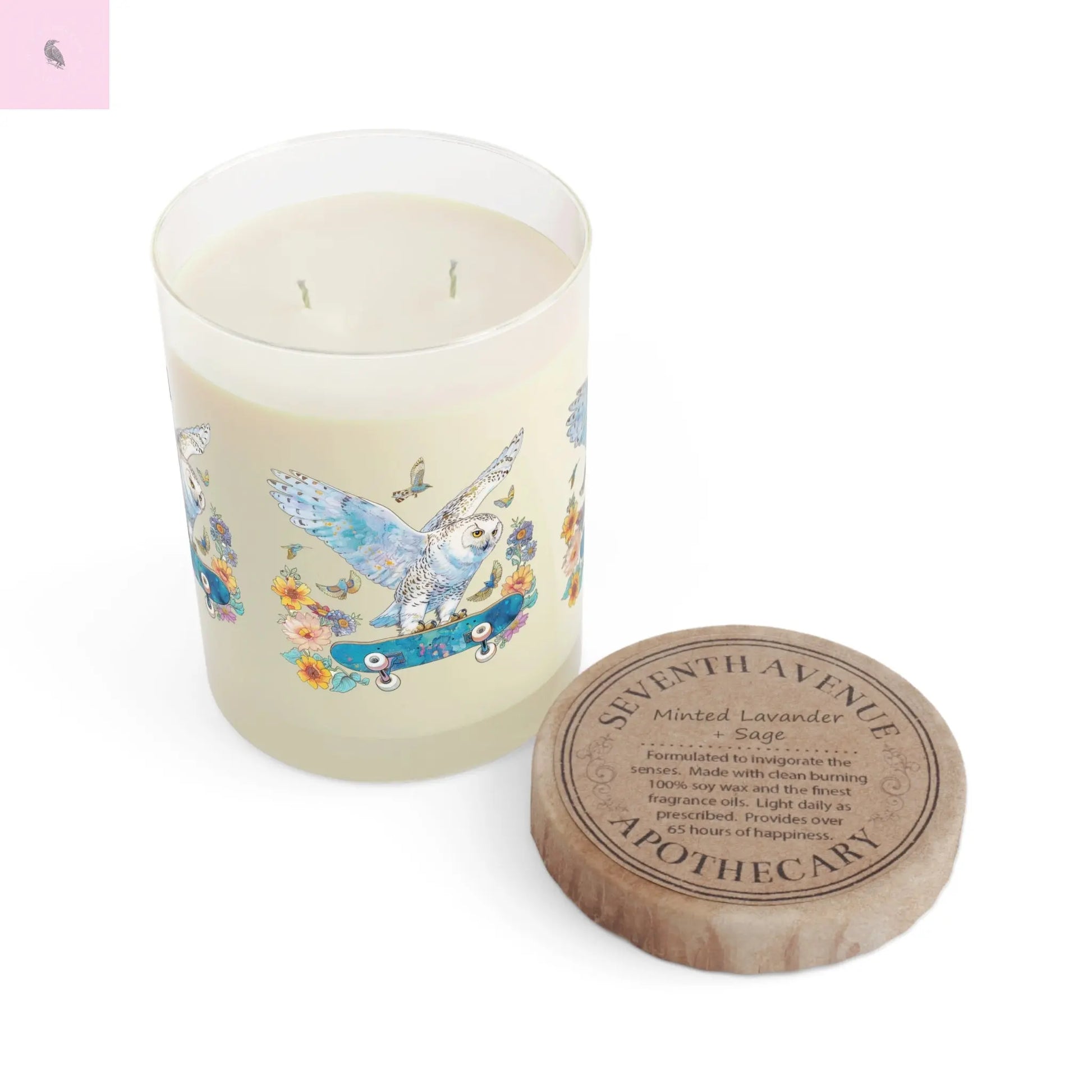 Soy Candle - Owl Lover Skateboarding 11oz Glass The flirty crow