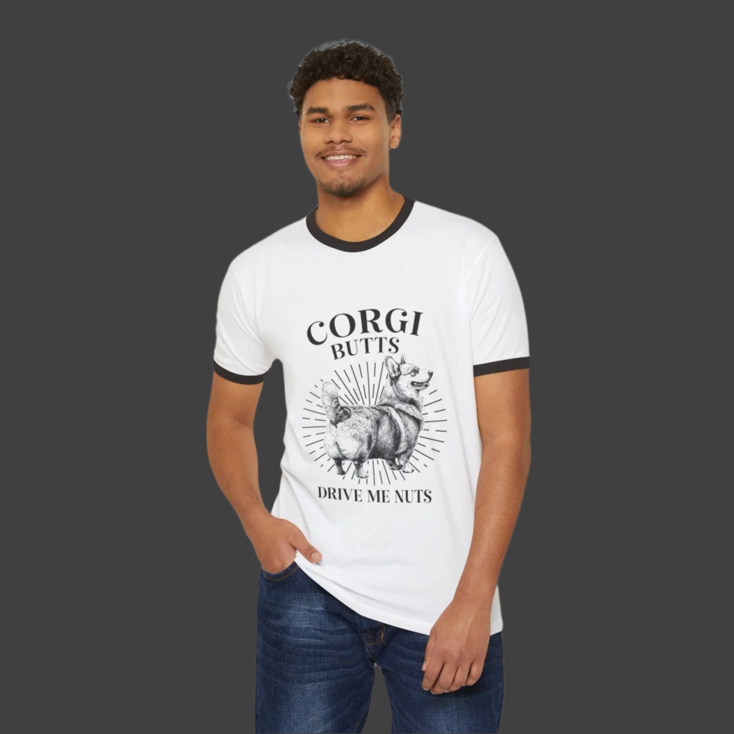 Corgi Dog Lover Ringer Tee short sleeve black and white the flirty crow