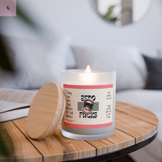 Zero Fucks Candle - 11oz Frosted Glass - Empowering Soy Wax Scented Candle for Bold Spirits The flirty crow