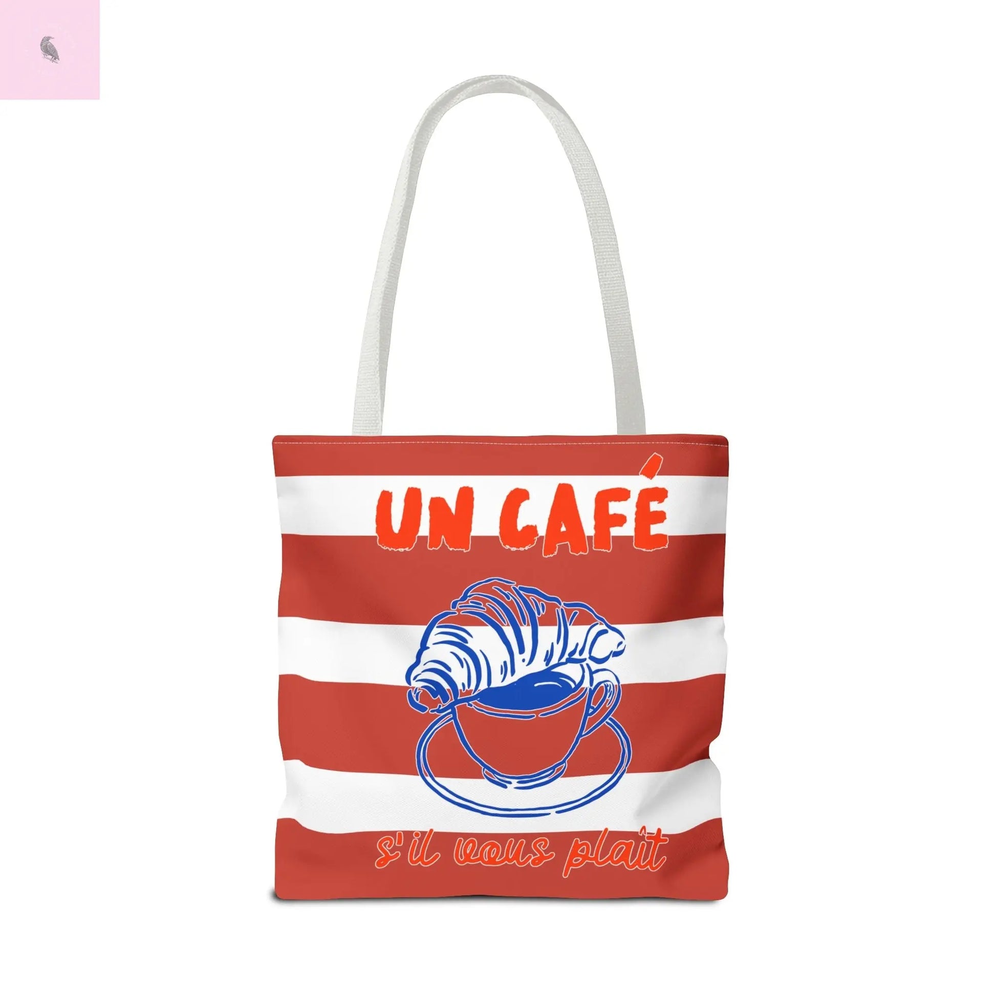 Café Tote Bag,  Coffee Lover's bag, Croissant lover, Gift for her, Grocery tote, farmers market , Traveler gift, Artisan Design The flirty crow