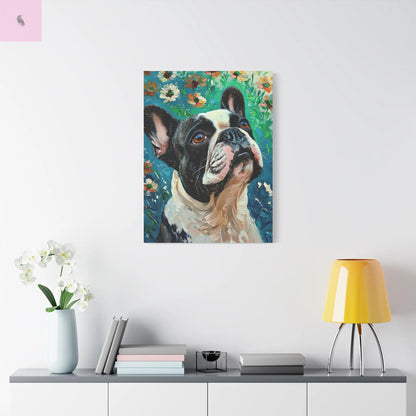 French Bulldog Canvas Art, Dog Lover Home Decor, Pet Portrait Wall Art, Floral Canvas Print, Gift for Dog Owners, French Bulldog gift The flirty crow
