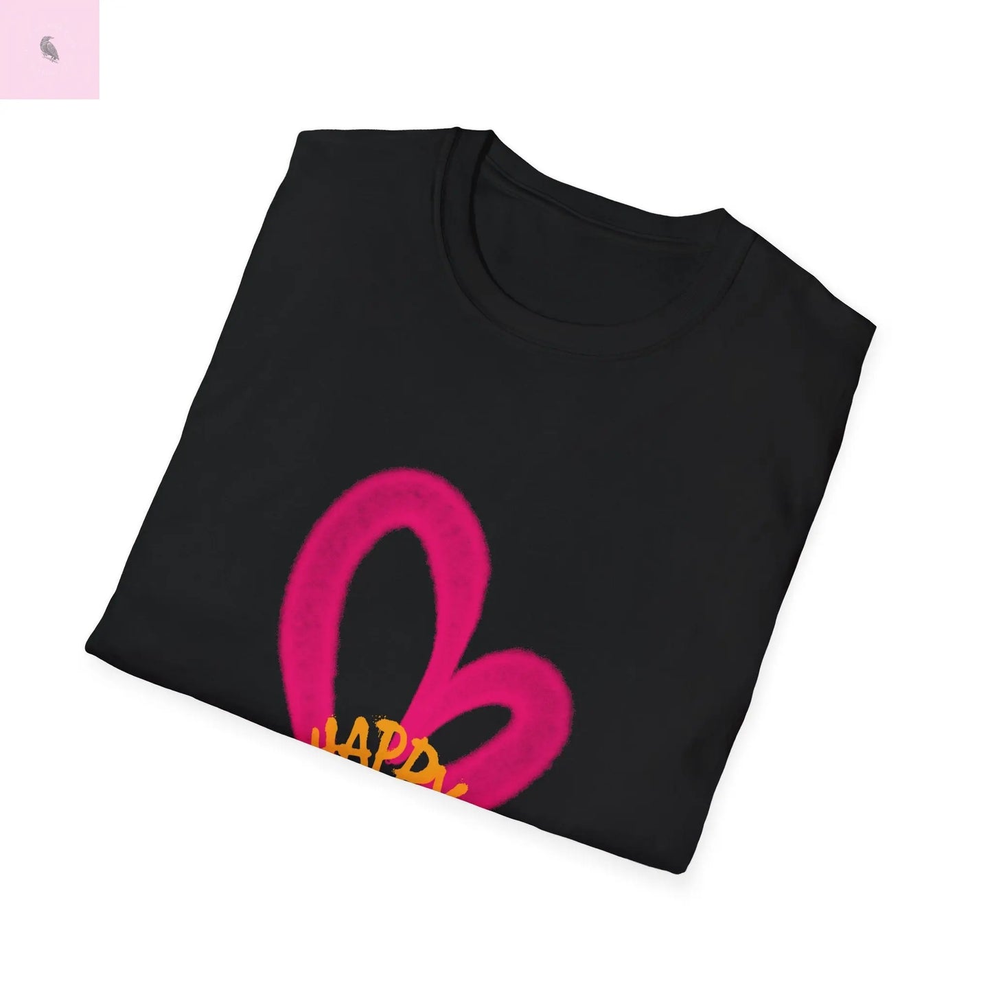 Happy Heart Black Unisex T-Shirt the flirty crow