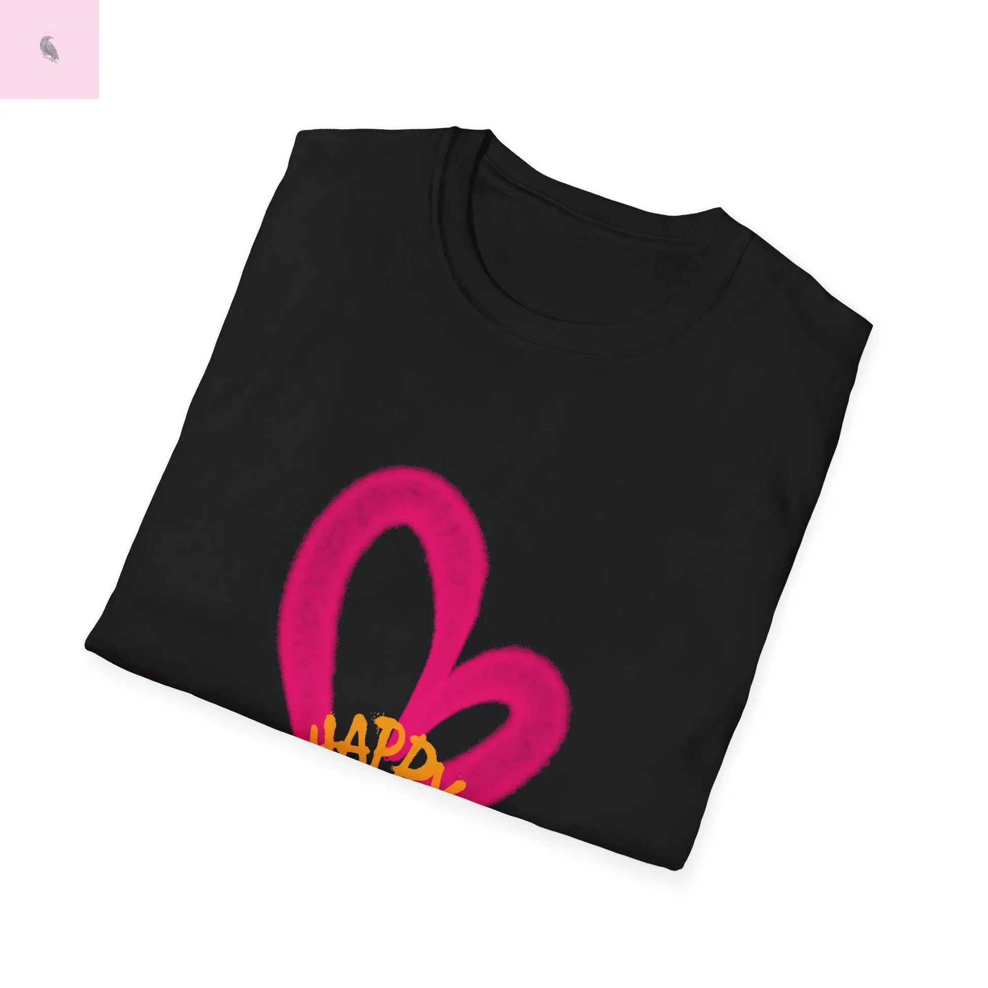 Happy Heart Black Unisex T-Shirt the flirty crow