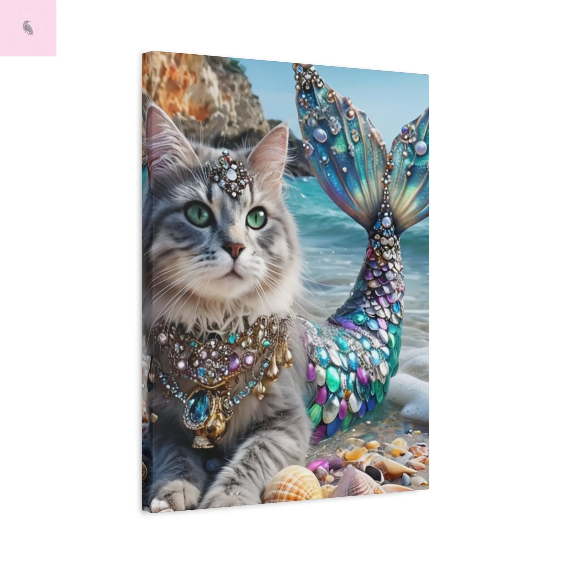Mermaid Cat Canvas Art, Whimsical Cat Home Decor, Pet Lover Gift, Fantasy Wall Art, Ocean Room Decoration, Animal Lover Gift Cat lovers decor The flirty crow