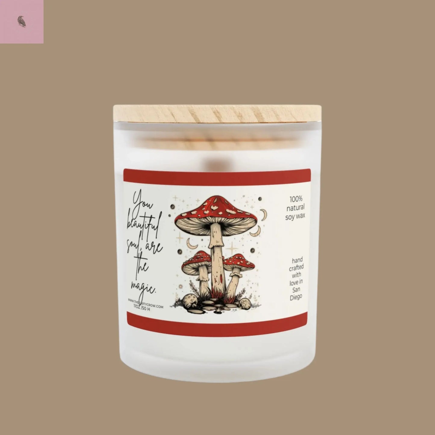 Whimsical Mushroom Soy Candle - "You Beautiful Soul Are The Magic" - 11oz Natural Glass Jar The flirty crow