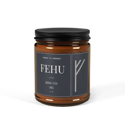 Fehu Candle, Energy is Currency, abundance ritual candle, Minimalist ,Spiritual  wealth candle Manifestation Gift