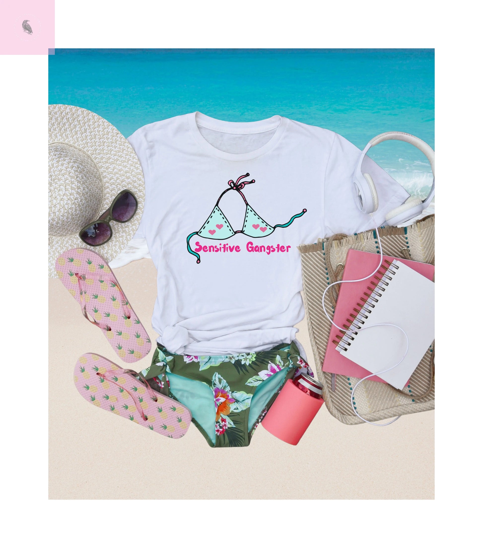 Sensitive Gangster T-Shirt, Funny beach Tee, love island tshirt, Gift for her, Summer top,  Casual Wear, The flirty crow