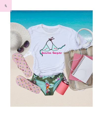 Sensitive Gangster T-Shirt, Funny beach Tee, love island tshirt, Gift for her, Summer top,  Casual Wear, The flirty crow