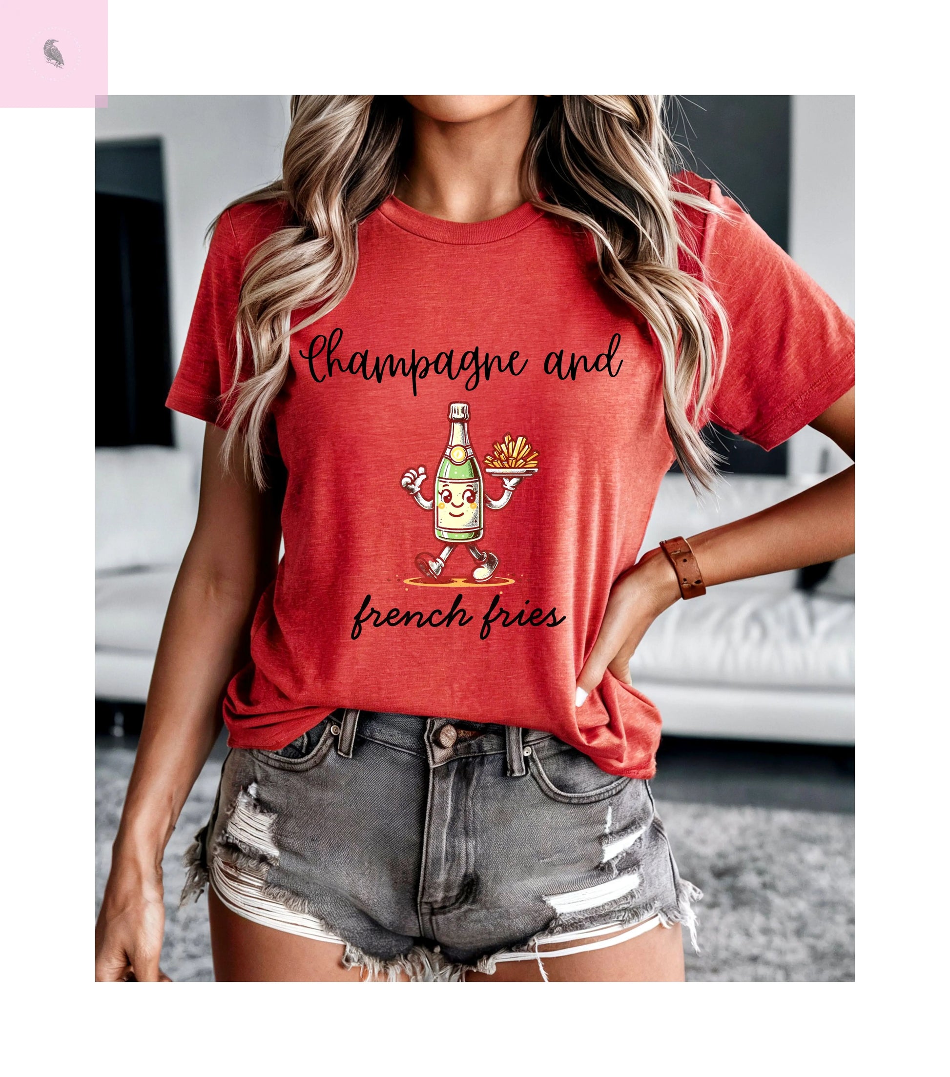 Champagne and French Fries Unisex Bella+ Canvas Tee The flirty crow