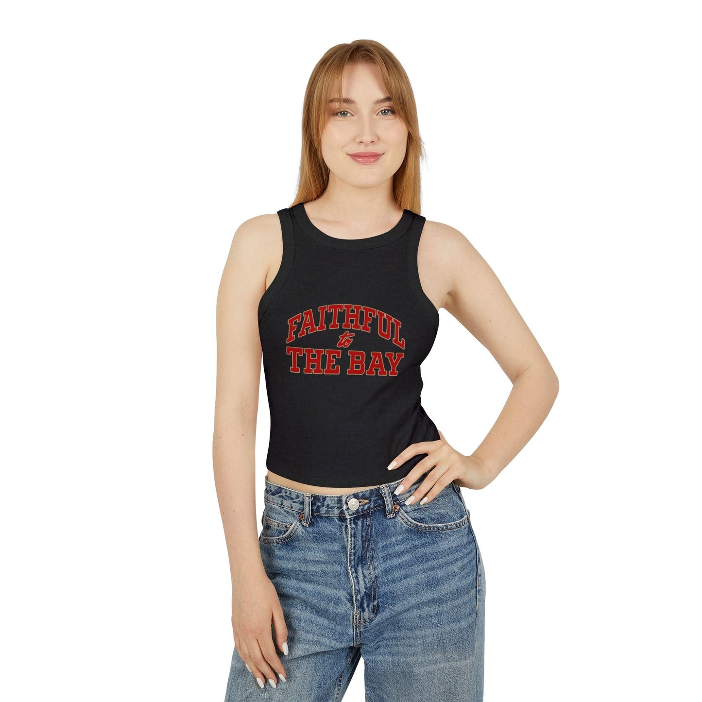 Faithful to the Bay Women’s Micro Tank Top, Casual Summer Top, Sportswear, Gift for Sports Fans, 49er fan gift Printify