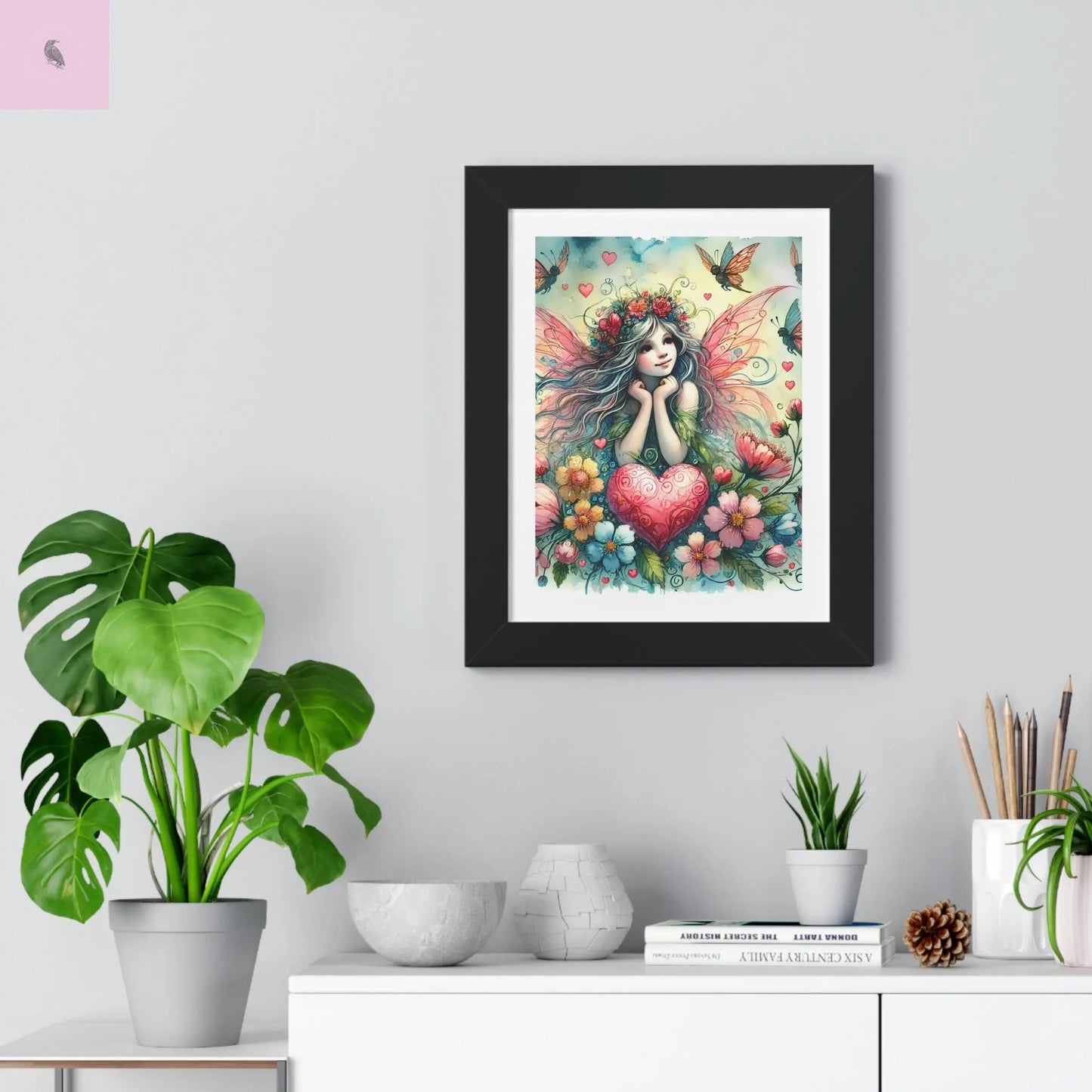 Whimsical Fairy Framed Vertical Wall Art- Colorful Heart & Nature Art - The flirty crow