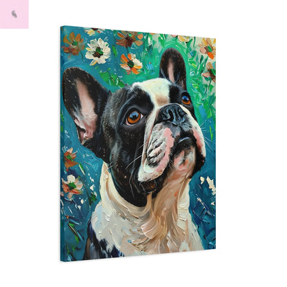 French Bulldog Canvas Art, Dog Lover Home Decor, Pet Portrait Wall Art, Floral Canvas Print, Gift for Dog Owners, French Bulldog gift The flirty crow