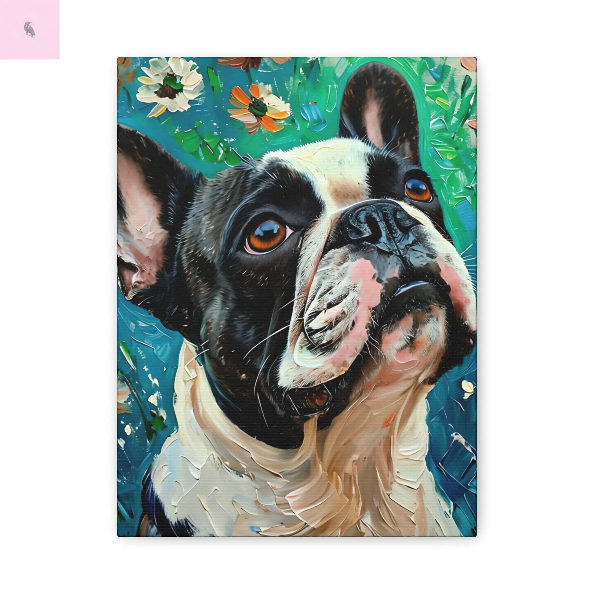 French Bulldog Canvas Art, Dog Lover Home Decor, Pet Portrait Wall Art, Floral Canvas Print, Gift for Dog Owners, French Bulldog gift Printify