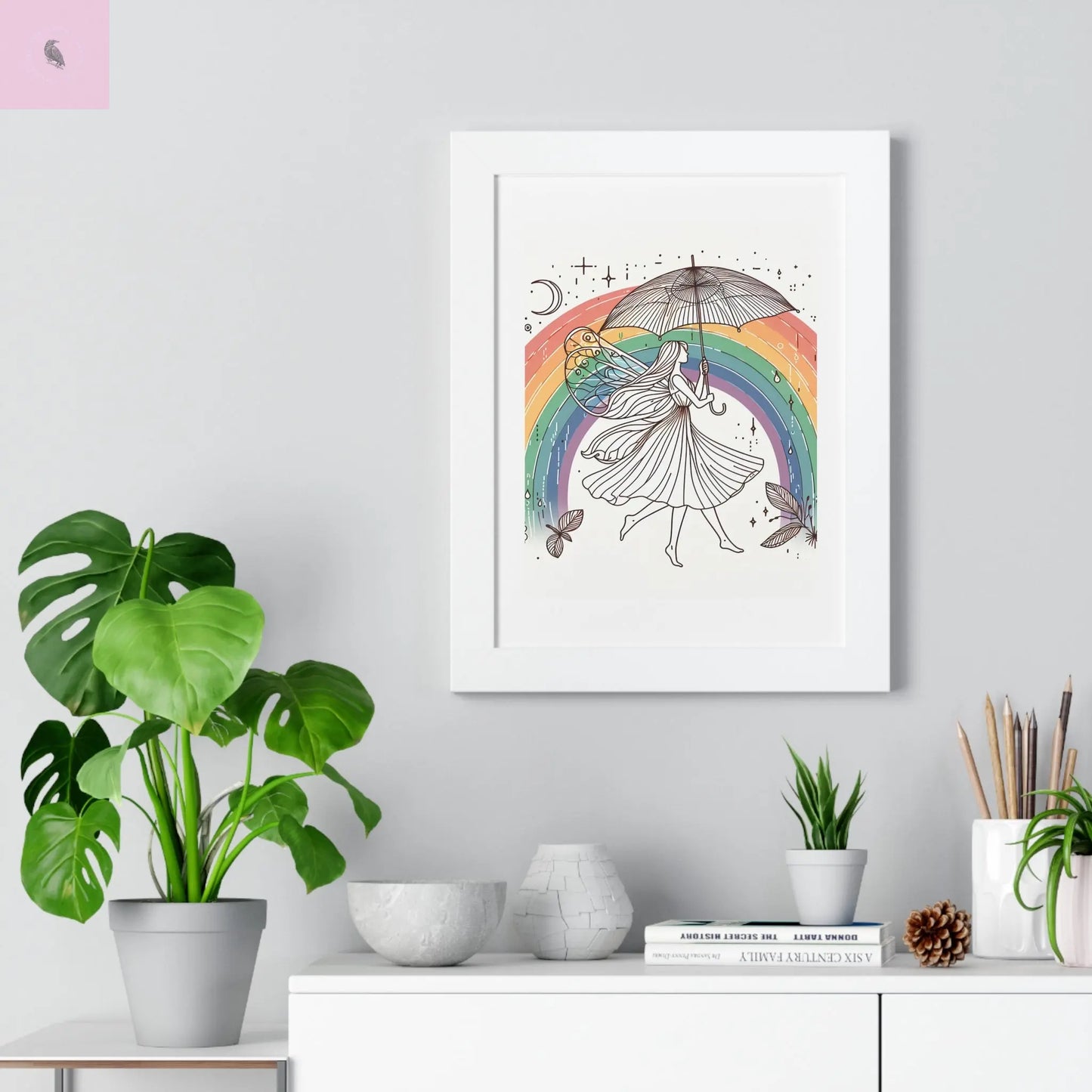 Framed  fairy whimsical Wall Art - The flirty crow