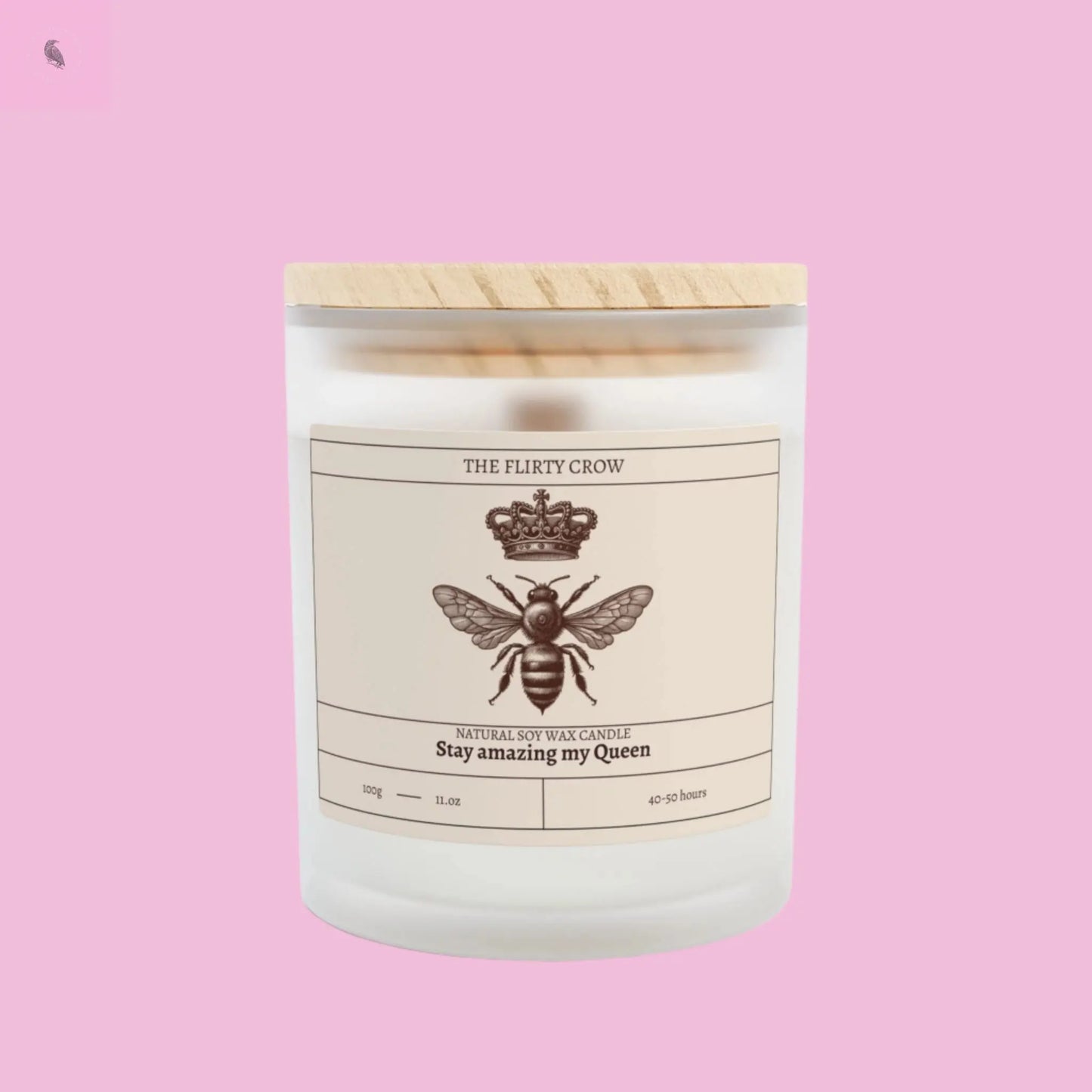 Natural Soy Wax- Queen bee candle 11oz Frosted Glass The flirty crow