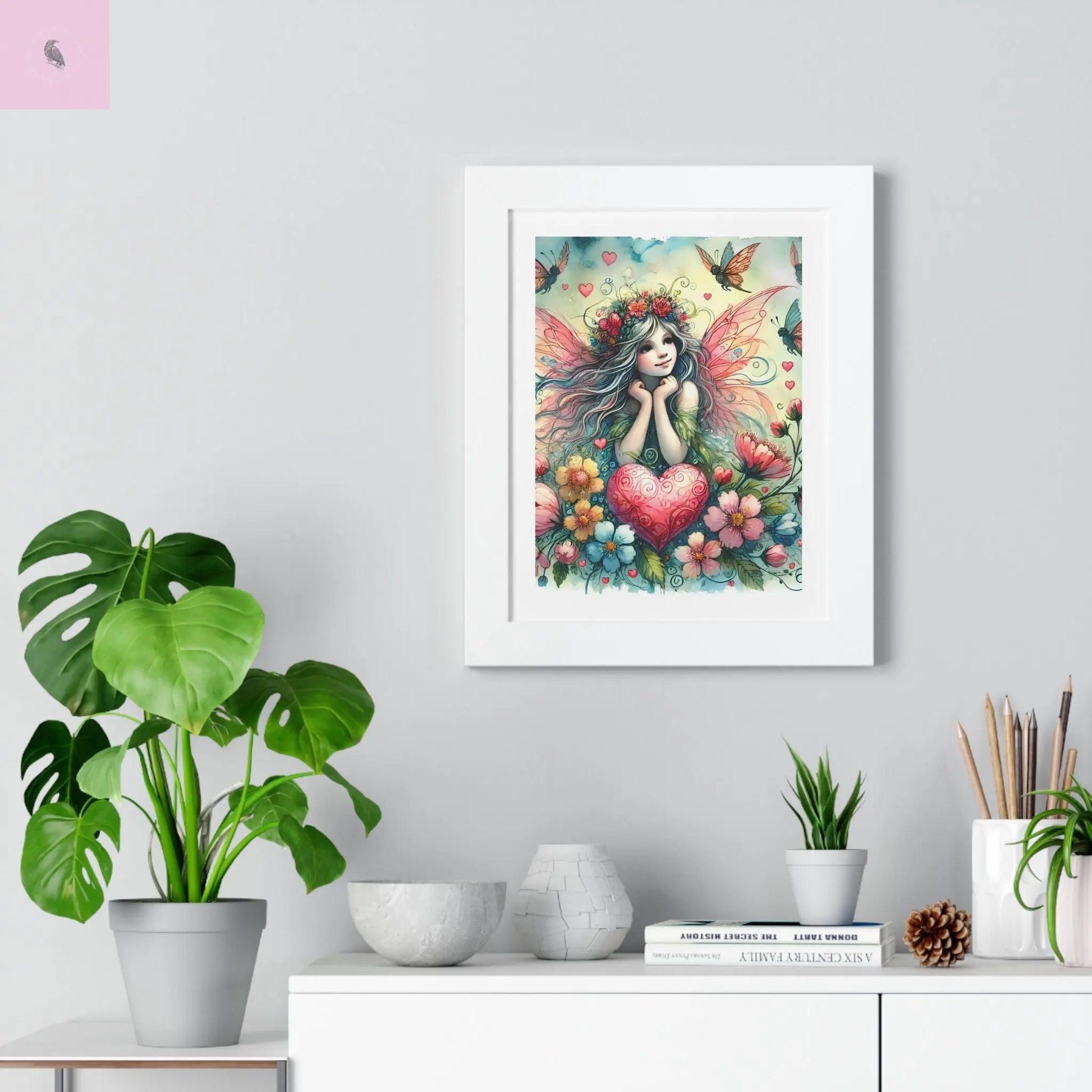 Whimsical Fairy Framed Vertical Wall Art- Colorful Heart & Nature Art - The flirty crow