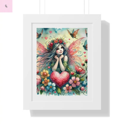 Whimsical Fairy Framed Vertical Wall Art- Colorful Heart & Nature Art - The flirty crow