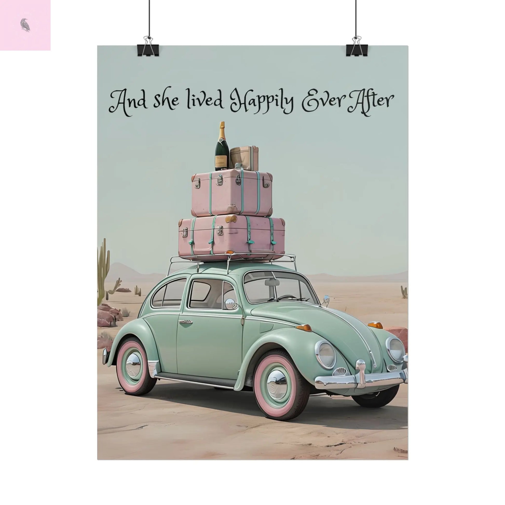 Happily Ever After Vintage Car Poster, Traveler wall print,  Travel Wall Art, Wanderlust poster , Boho Home Accents, Gift for Travelers Printify
