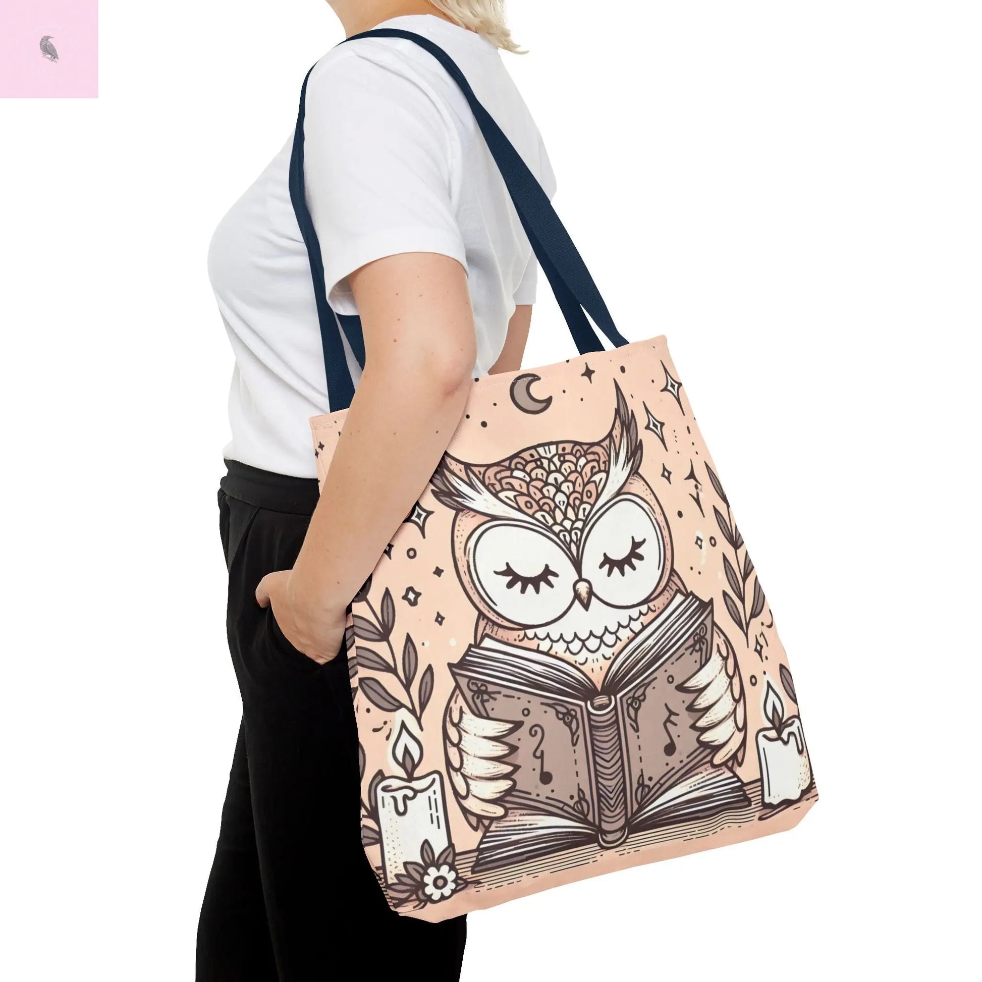 Reading lover  Owl Tote Bag, Cute Animal Tote, Book Lover Gift, AOP Shopping Bag, Owl Art Bag, Eco-Friendly Carryall, gift for reader The flirty crow
