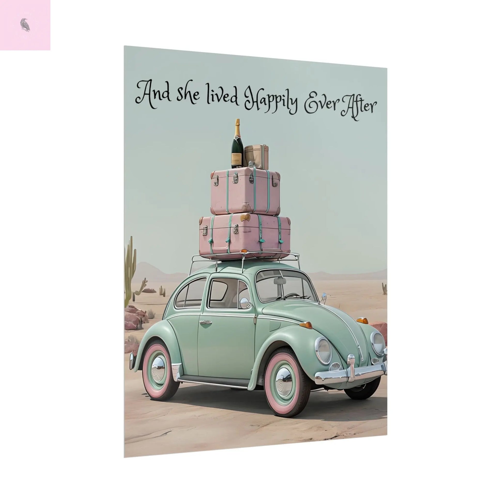 Happily Ever After Vintage Car Poster, Traveler wall print,  Travel Wall Art, Wanderlust poster , Boho Home Accents, Gift for Travelers Printify