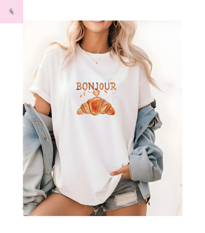 Bonjour Croissant Unisex Comfort Colora T-Shirt the flirty crow