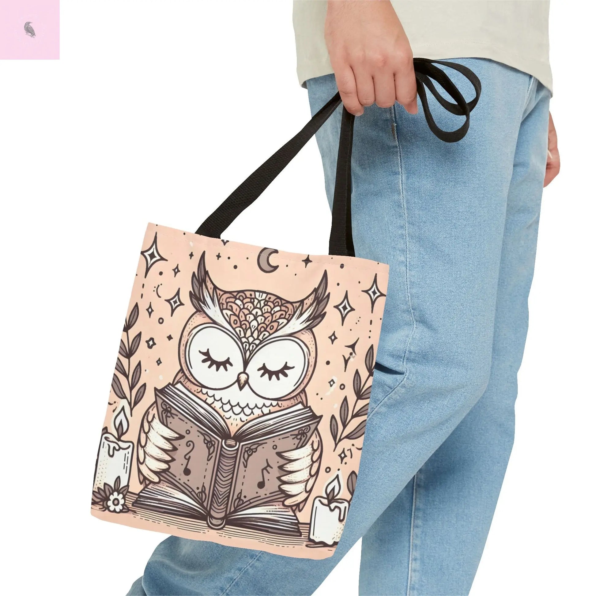 Reading lover  Owl Tote Bag, Cute Animal Tote, Book Lover Gift, AOP Shopping Bag, Owl Art Bag, Eco-Friendly Carryall, gift for reader The flirty crow