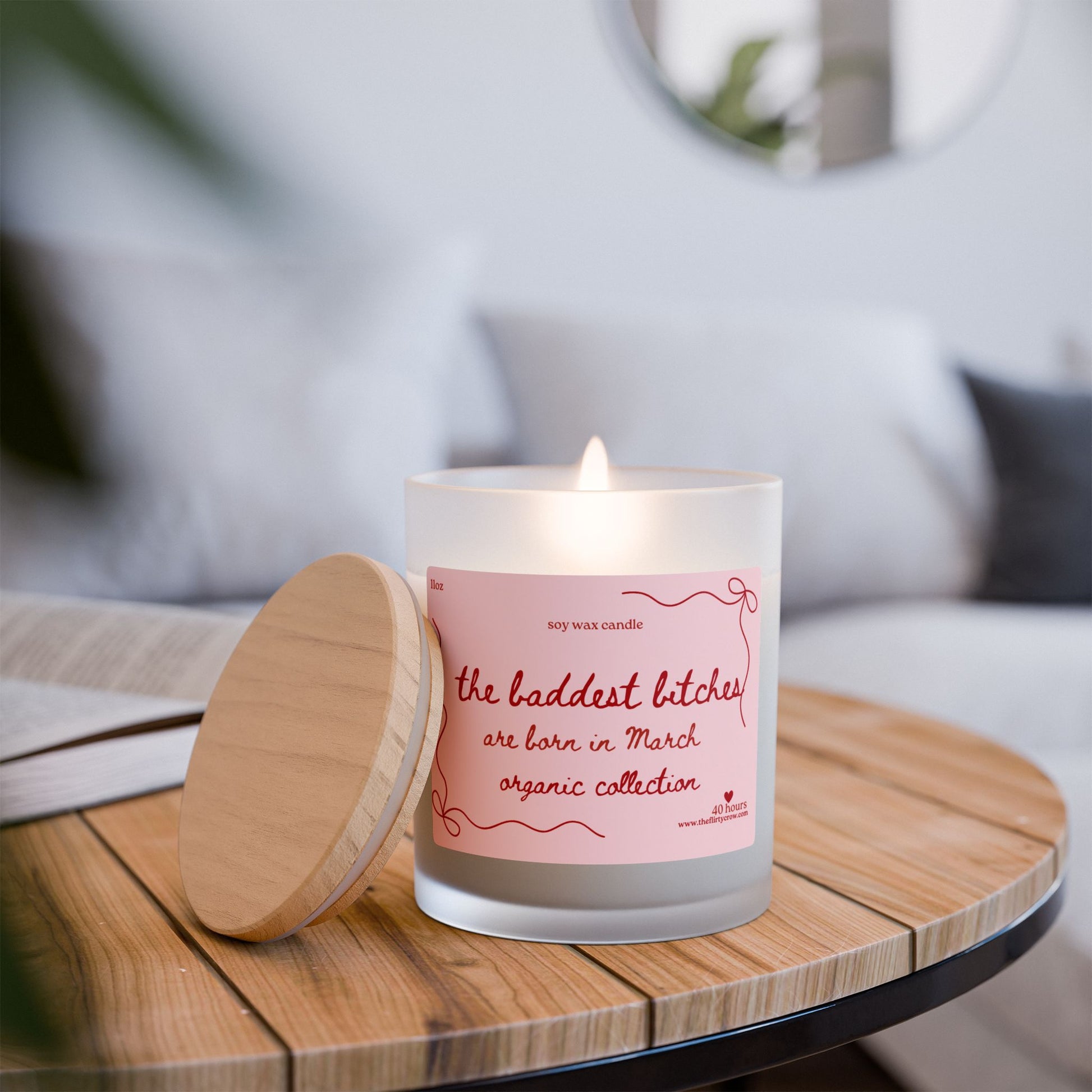 March birthday 11oz Frosted Glass Candle - The flirty crow