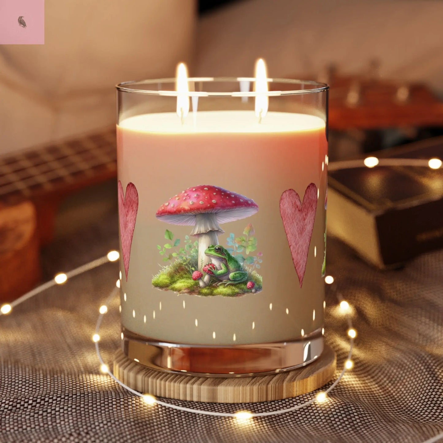 Soy Candle - Retro Boho Frog Mushroom Glass Candle the flirty crow