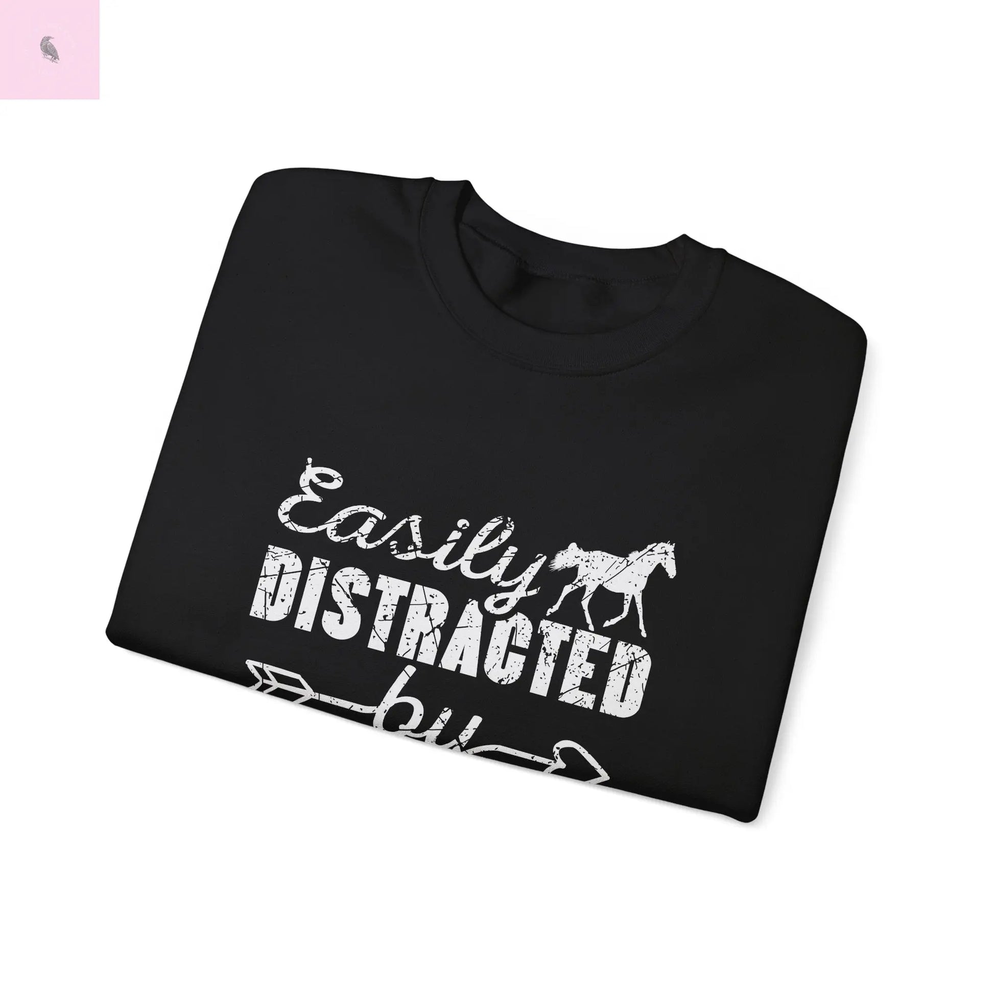 Horse Lover Crewneck Sweatshirt - Easily Distracted Design the flirty crow