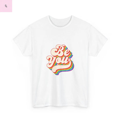 Be you tshirt  beautiful fun rainbow retro  Cotton Tee Printify