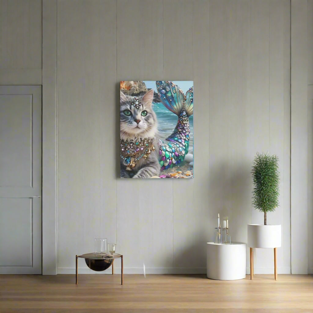 Mermaid Cat Canvas Art, Whimsical Cat Home Decor, Pet Lover Gift, Fantasy Wall Art, Ocean Room Decoration, Animal Lover Gift Cat lovers decor Printify