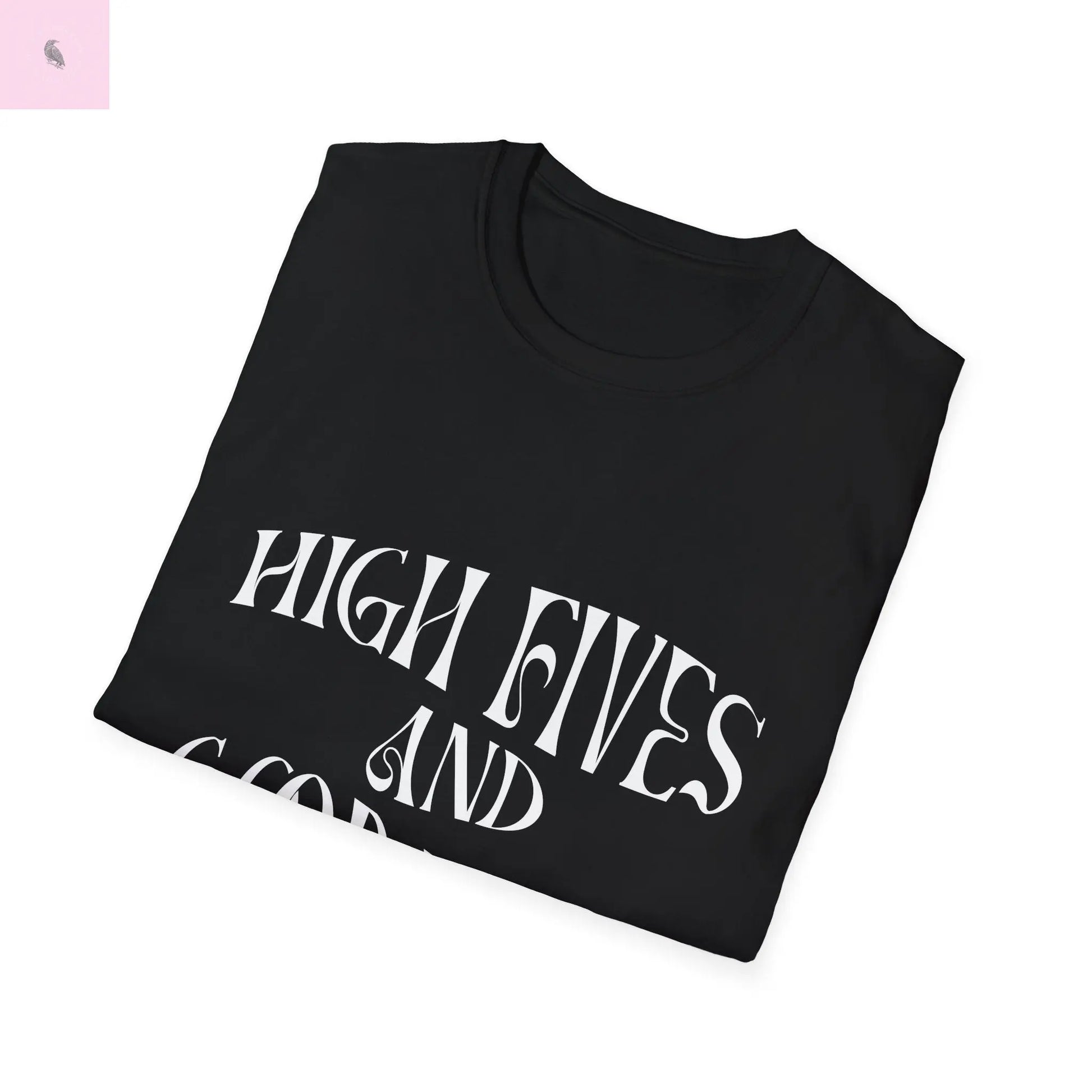 Groovy Retro Unisex T-Shirt - High Fives and Good Vibes Black Tee the flirty crow