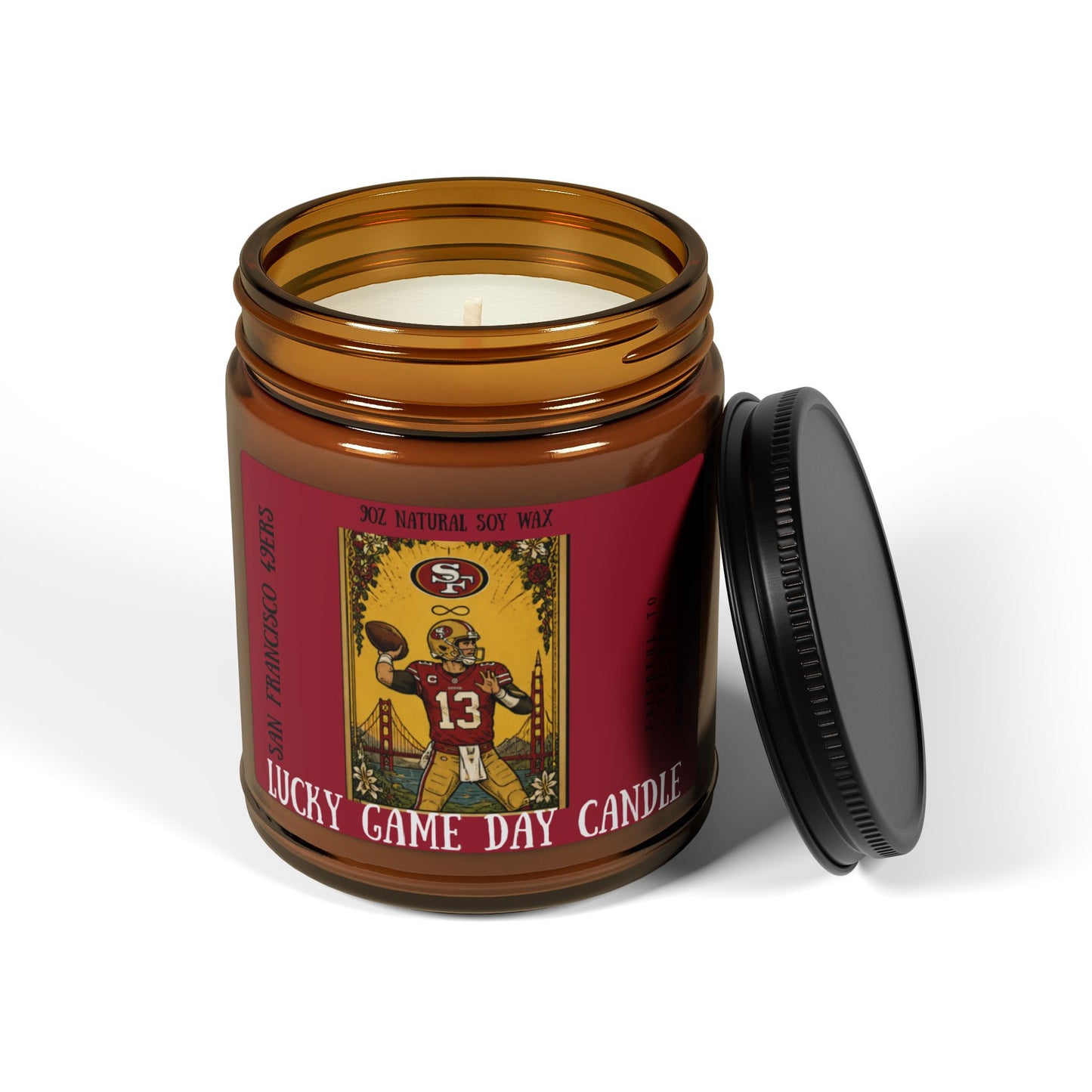 Brock Purdy Lucky Game Day Soy Candle, 49er fan good luck scented candle for the home.
