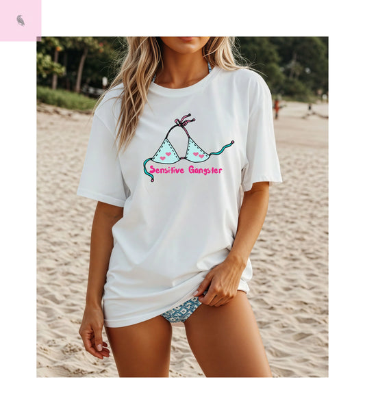 Sensitive Gangster T-Shirt, Funny beach Tee, love island tshirt, Gift for her, Summer top,  Casual Wear, The flirty crow