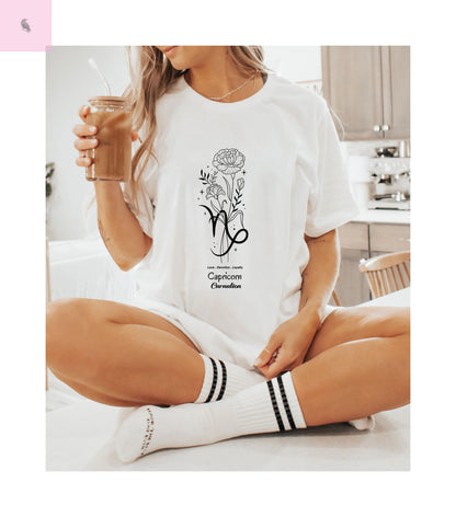 Capricorn birth flower T-Shirt for Astrology Lovers The flirty crow