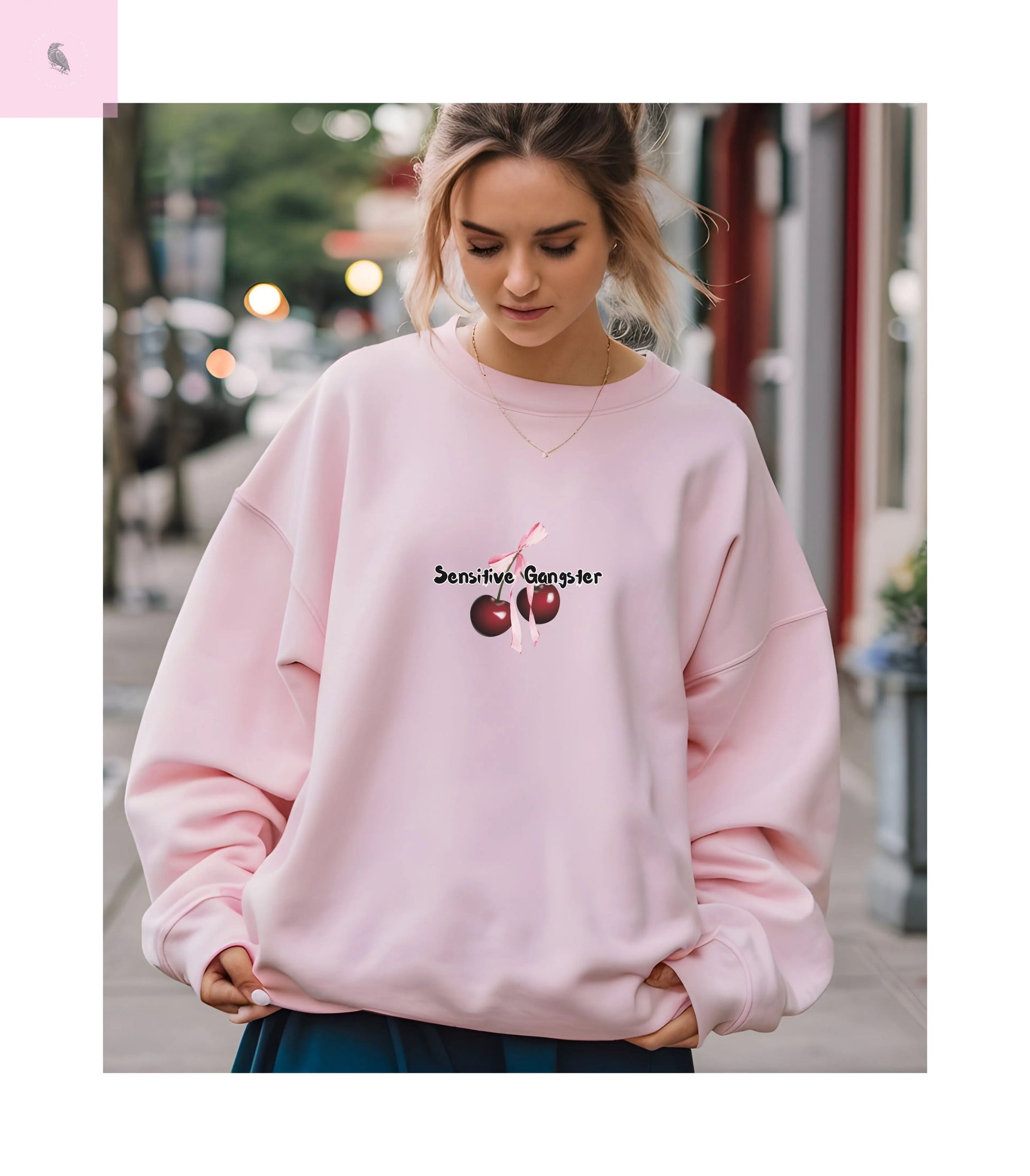 Sensitive Gangster Sweatshirt, Coquette cherries crewneck, Cozy Unisex sweatshirt, Gift for Friends, Casual Wear, Comfortable Fashion, The flirty crow